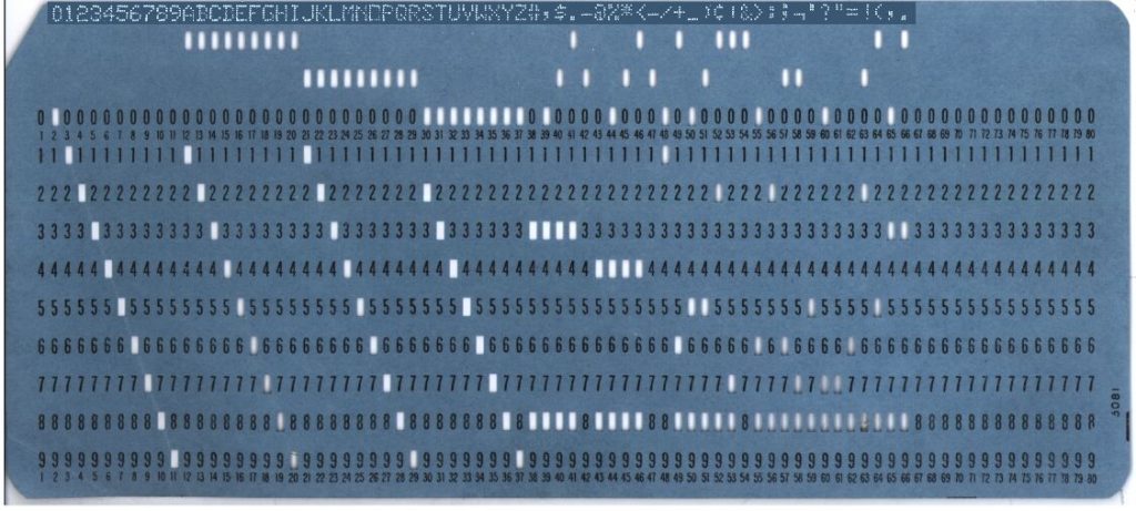 Photo of an IBM 5081-style punched card