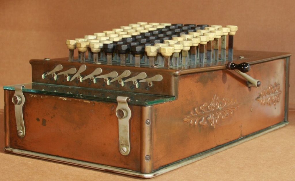 Photo of a Comptometer Model A from with an all metal case