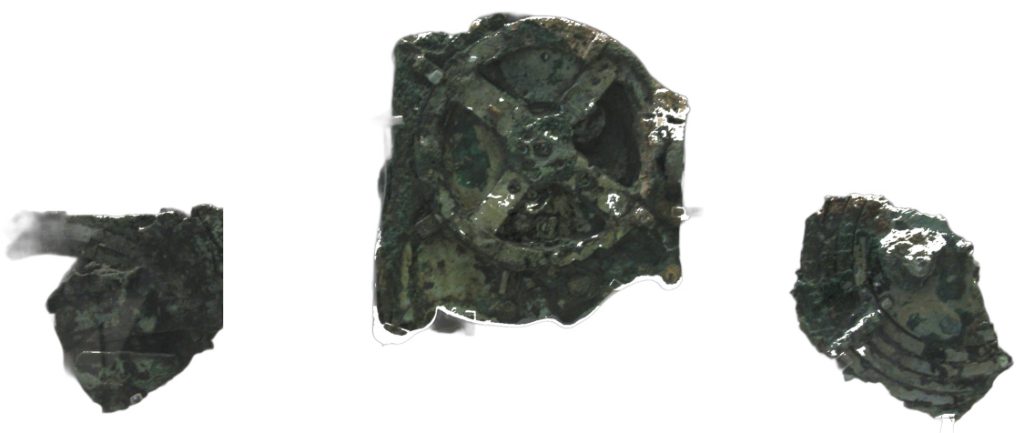 Image of the Antikythera Mechanism in National Archaeological Museum, Athens, Greece.