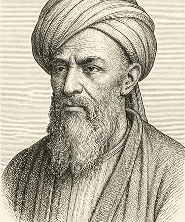 Stylised illustration of Abū Rayḥān al-Bīrūnī by Manus