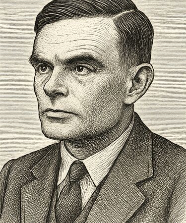 Stylised illustration of Alan Turing by Manus