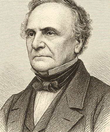 Stylised illustration of Charles Babbage by Manus