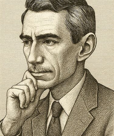 Stylised illustration of Claude Shannon by Manus