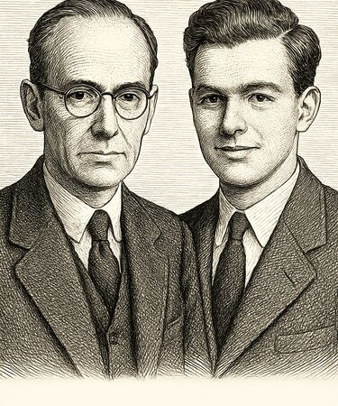 Stylised illustrations of Frederic "FC" Williams and Tom Kilburn by Manus