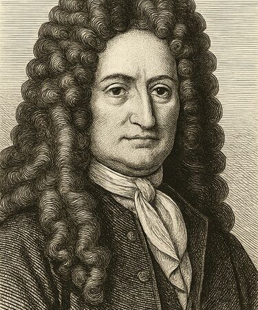 Stylised illustration of Gottfried Wilhelm Leibniz by Manus