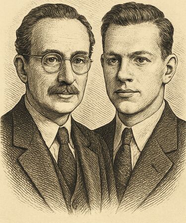 Stylised illustrations of John Mauchly and J. Presper Eckert by Manus