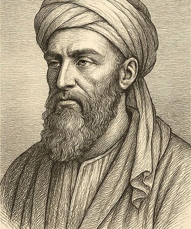 Stylised illustration of Muhammad ibn Ibrāhīm al-Fazārī by Manus