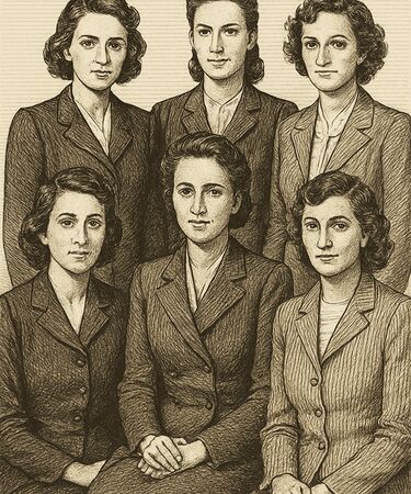 Stylised illustrations of the ENIAC Six by Manus