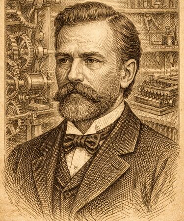 Stylised illustration of Willgodt T. Odhner by Manus